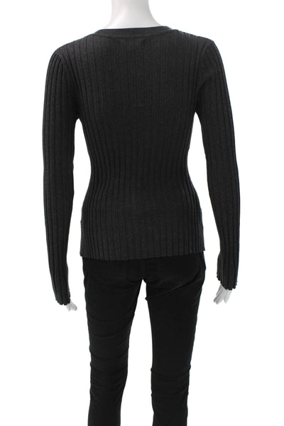 Quince Women Basic Gray Crew Neck Long Sleeve T-Shirt Polyester Blend Size S