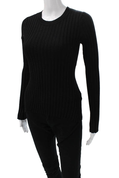 Quince Women Pullover Sweater Black Striped Crew Neck Organic Cotton Size S