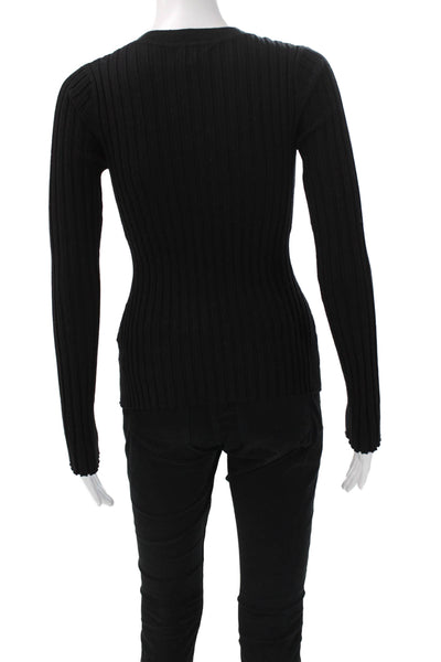 Quince Women Pullover Sweater Black Striped Crew Neck Organic Cotton Size S