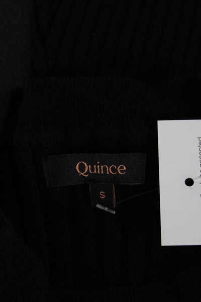 Quince Women Pullover Sweater Black Striped Crew Neck Organic Cotton Size S