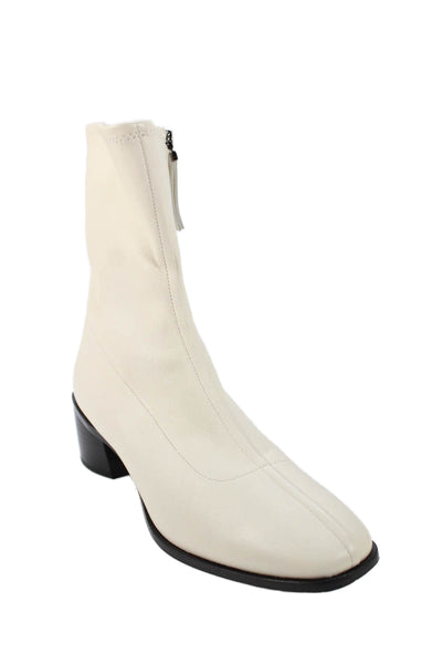 Quince Womens Side Zip Block Heel Leather Booties White Black Size 9