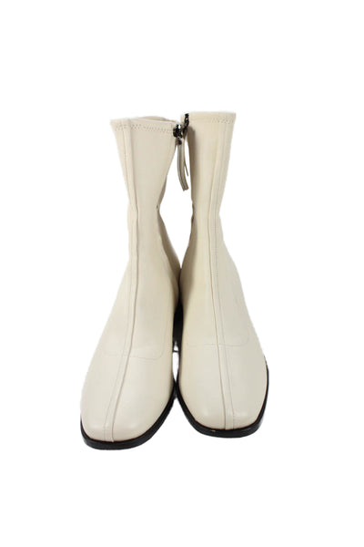 Quince Womens Side Zip Block Heel Leather Booties White Black Size 9