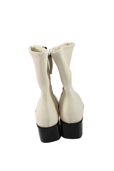 Quince Womens Side Zip Block Heel Leather Booties White Black Size 9