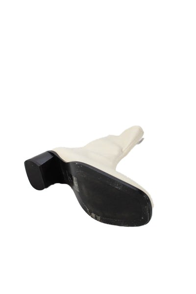 Quince Womens Side Zip Block Heel Leather Booties White Black Size 9