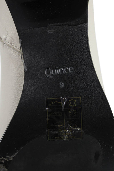 Quince Womens Side Zip Block Heel Leather Booties White Black Size 9