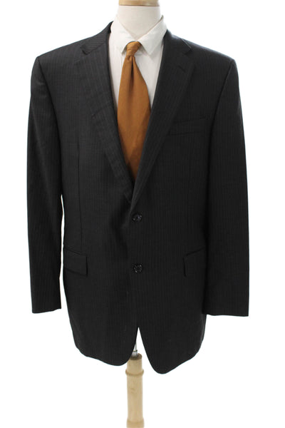 Hickey Freeman Mens Striped Worsted Wool Blazer Gray Button Size 44