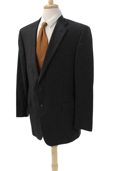 Hickey Freeman Mens Striped Worsted Wool Blazer Gray Button Size 44