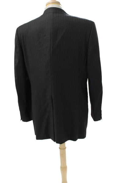 Hickey Freeman Mens Striped Worsted Wool Blazer Gray Button Size 44