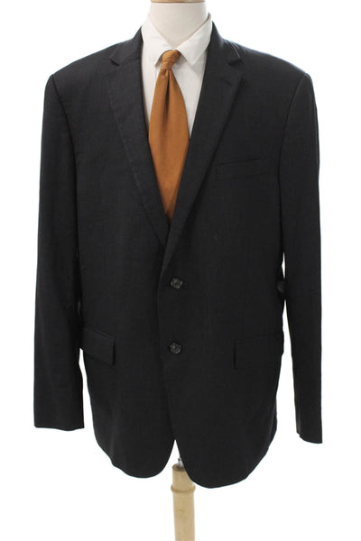 Hart Schaffner Marx Mens Blazer Gray Worsted Wool Button Big & Tall Size 48
