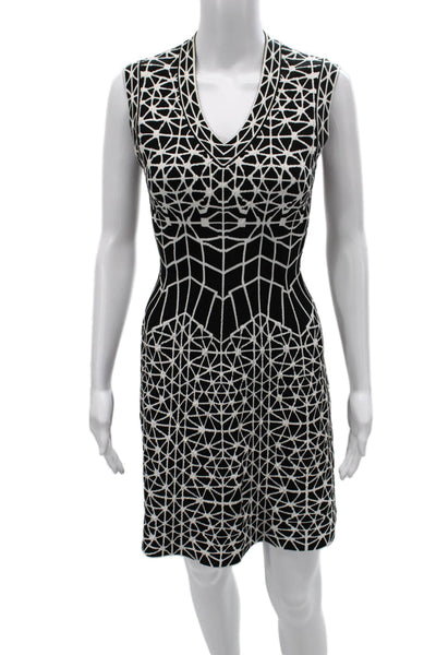 Alaia Womens Bodycon Black V-Neck Sleeveless Viscose Knee Length Dress Size 38