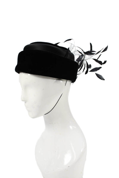 Marzi Womens Leaf Applique Pull On Pillbox Hat Black Size One Size
