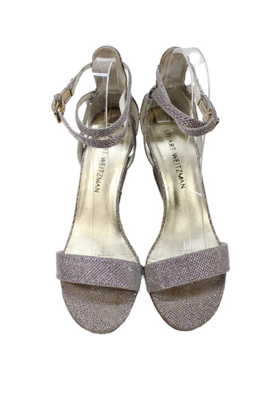 Stuart Weitzman Womens Ankle Strap Backdraft Wedge Sandals Silver Pink Size 8.5