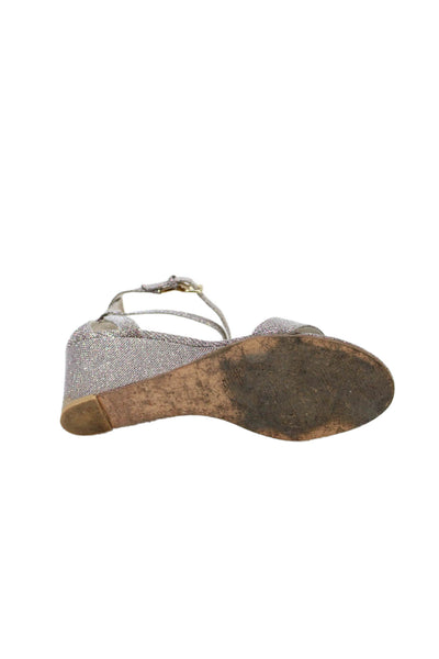 Stuart Weitzman Womens Ankle Strap Backdraft Wedge Sandals Silver Pink Size 8.5