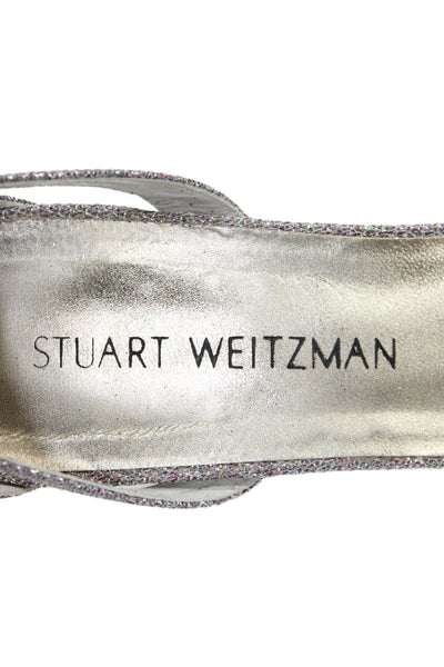 Stuart Weitzman Womens Ankle Strap Backdraft Wedge Sandals Silver Pink Size 8.5