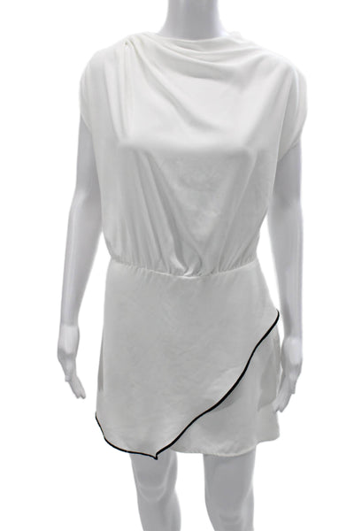 Zara Womens Mini One-Piece Cowl Neck Short Sleeve White Zip Polyester Size L