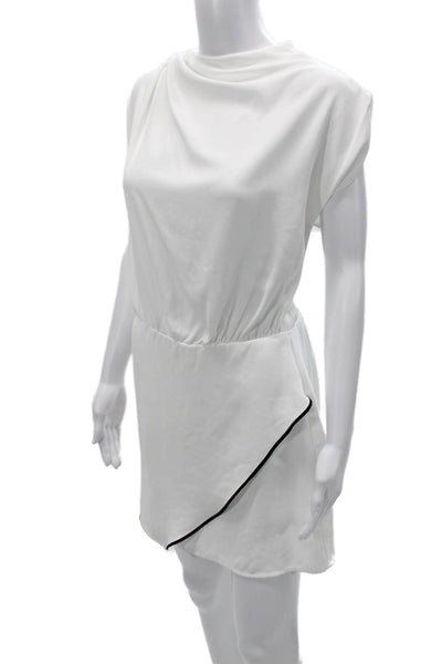 Zara Womens Mini One-Piece Cowl Neck Short Sleeve White Zip Polyester Size L