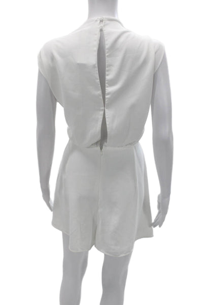 Zara Womens Mini One-Piece Cowl Neck Short Sleeve White Zip Polyester Size L
