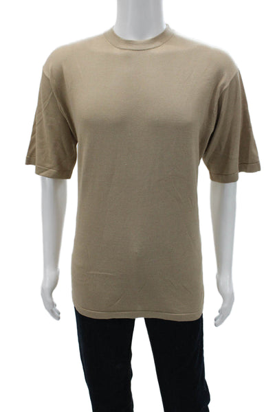 Pronto Uomo Mens Silk Crew Neck Pullover Short Sleeve Beige Size L