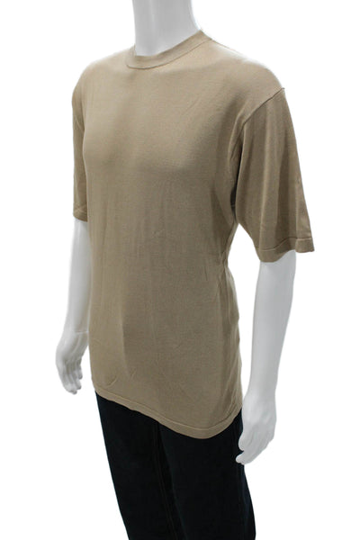 Pronto Uomo Mens Silk Crew Neck Pullover Short Sleeve Beige Size L