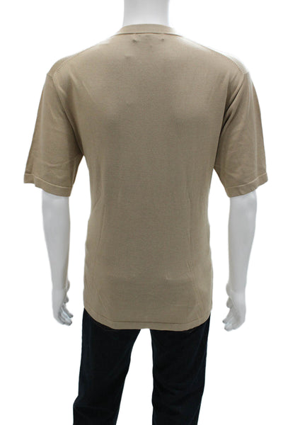Pronto Uomo Mens Silk Crew Neck Pullover Short Sleeve Beige Size L