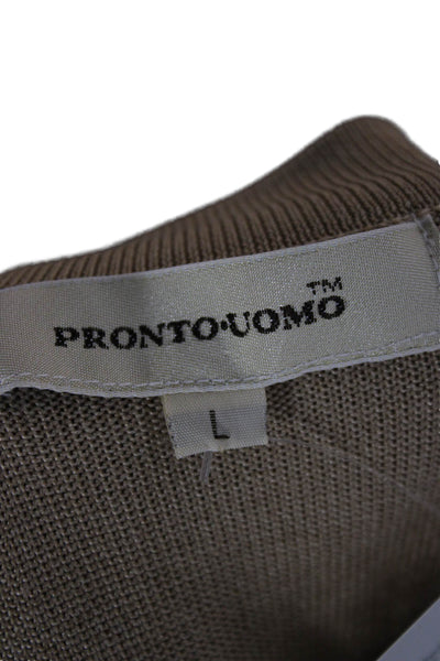 Pronto Uomo Mens Silk Crew Neck Pullover Short Sleeve Beige Size L