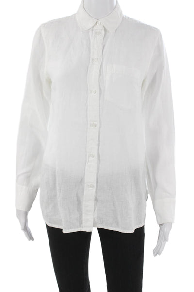 J Crew Women Linen Collared Button Up Long Sleeve White Basic Top Size 0