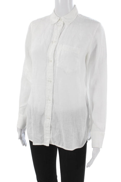 J Crew Women Linen Collared Button Up Long Sleeve White Basic Top Size 0