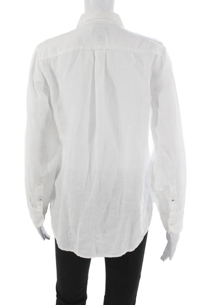 J Crew Women Linen Collared Button Up Long Sleeve White Basic Top Size 0