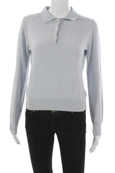 Zara Women Collared Pullover Sweater Blue Polyester Blend Long Sleeve Size M
