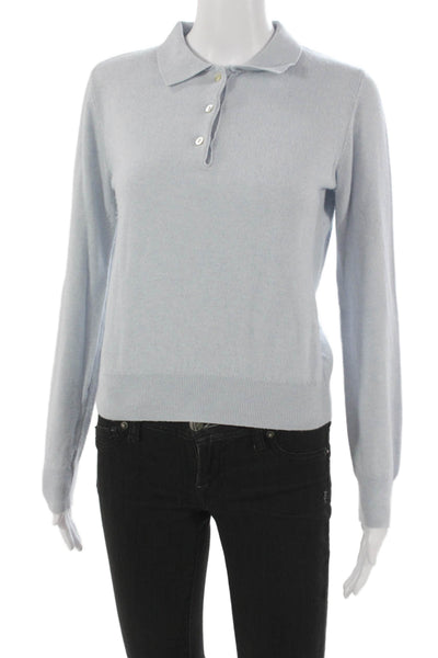 Zara Women Collared Pullover Sweater Blue Polyester Blend Long Sleeve Size M