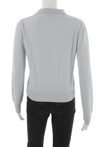 Zara Women Collared Pullover Sweater Blue Polyester Blend Long Sleeve Size M