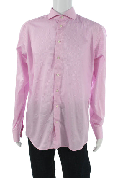 Eton Mens Button Up Dress Shirt Pink Polka Dot Cotton Long Sleeve Size M