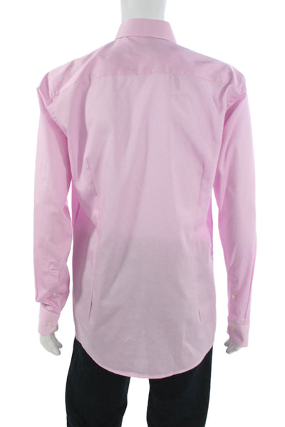 Eton Mens Button Up Dress Shirt Pink Polka Dot Cotton Long Sleeve Size M