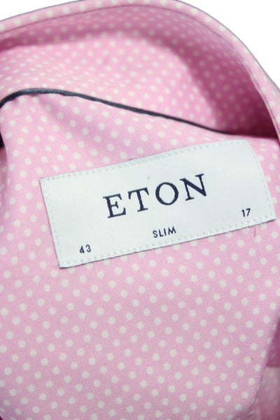 Eton Mens Button Up Dress Shirt Pink Polka Dot Cotton Long Sleeve Size M