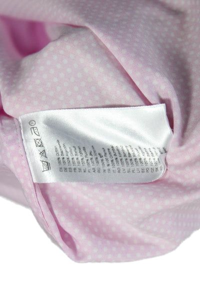 Eton Mens Button Up Dress Shirt Pink Polka Dot Cotton Long Sleeve Size M