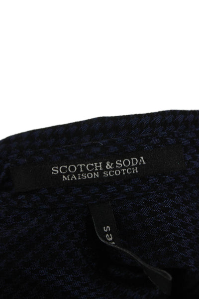 Scotch & Soda Women Blue Check Collared Short Sleeve Polyester Polo Zip Size S