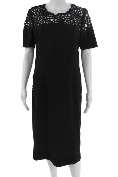 Elie Tahari Women Shift Dress Black Short Sleeve Round Neck Zip Size 14