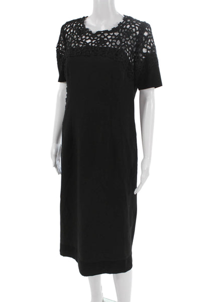 Elie Tahari Women Shift Dress Black Short Sleeve Round Neck Zip Size 14