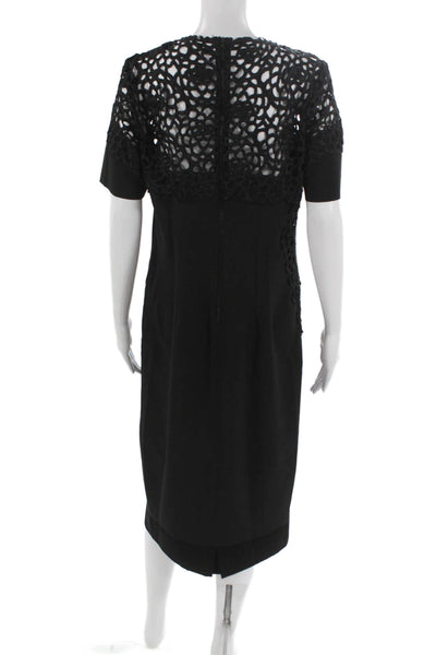 Elie Tahari Women Shift Dress Black Short Sleeve Round Neck Zip Size 14