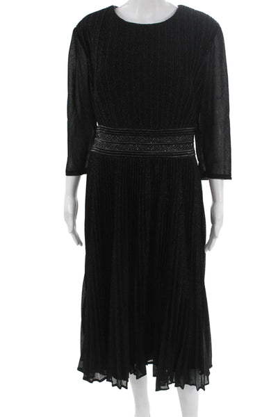 Mac Duggal Teens A-Line Black Mid-Calf Dress Round Neck 3/4 Sleeve Size 16