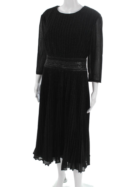 Mac Duggal Teens A-Line Black Mid-Calf Dress Round Neck 3/4 Sleeve Size 16