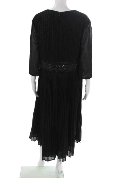 Mac Duggal Teens A-Line Black Mid-Calf Dress Round Neck 3/4 Sleeve Size 16