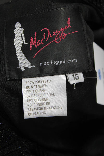 Mac Duggal Teens A-Line Black Mid-Calf Dress Round Neck 3/4 Sleeve Size 16