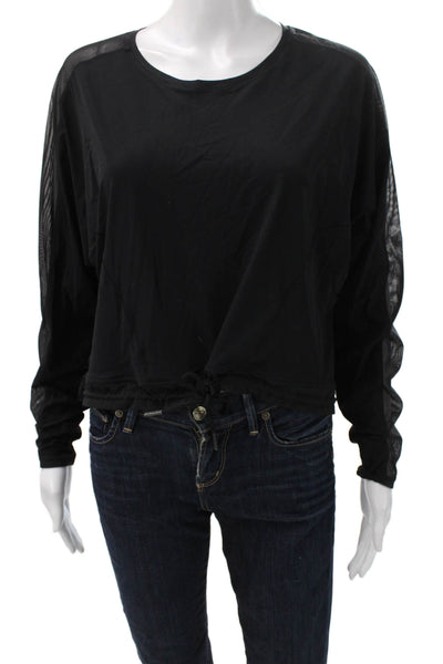 Lululemon Women Cropped Black Long Sleeve Drawstring Top Polyester Size 8
