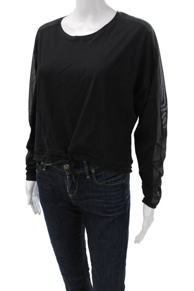 Lululemon Women Cropped Black Long Sleeve Drawstring Top Polyester Size 8