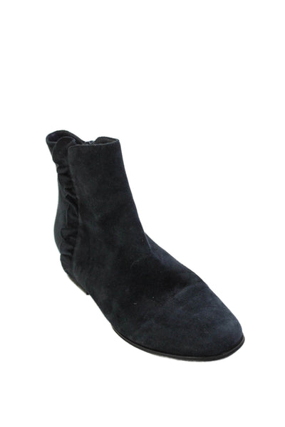 Footnotes Womens Side Zip Block Heel Suede Ankle Boots Navy Size 7.5