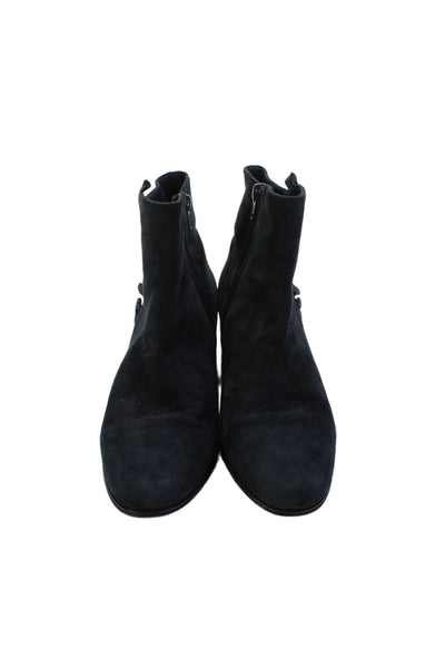 Footnotes Womens Side Zip Block Heel Suede Ankle Boots Navy Size 7.5