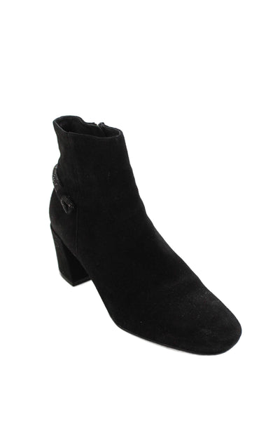 Footnotes Womens Side Zip Block Heel Suede Ankle Boots Black Size 8M