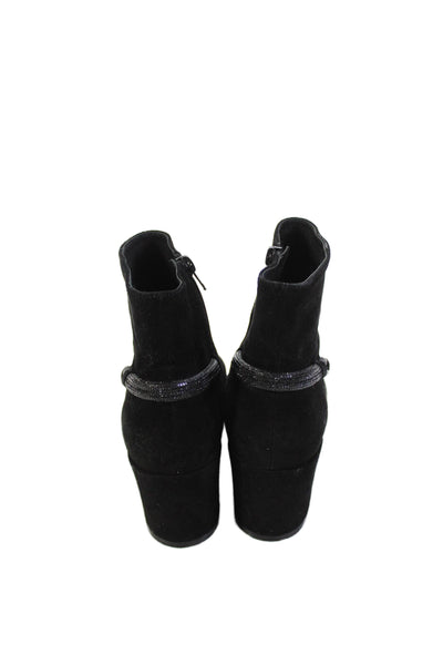 Footnotes Womens Side Zip Block Heel Suede Ankle Boots Black Size 8M