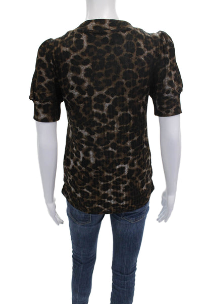 DKNY Women Blouse Black Animal Print V-Neck Polyester Short Sleeve Size XS